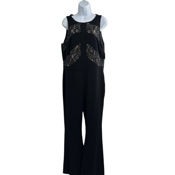 Taylor Black Crepe Scoop Neck Flare Hem Jumpsuit 5240M Size 14‎ - Picture 3 of 10
